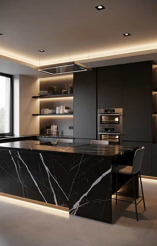 femme française cuisinant calmement dans une cuisine minimaliste avec lumière naturelle