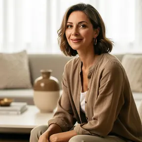 femme française souriante cuisinant à la maison ambiance chaleureuse lumière naturelle