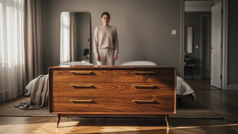 Commode de remplacement à 1 400 euros dans un intérieur élégant, illustrant la profondeur et le design