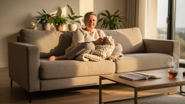 Nouveau canapé confortable dans un salon lumineux révélant le confort au quotidien après remplacement