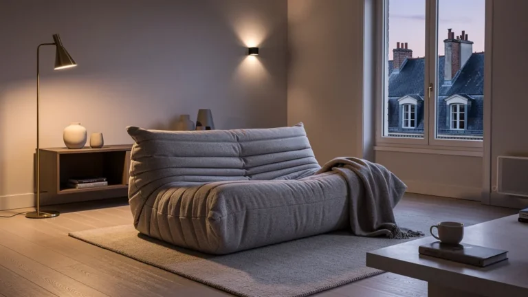Méridienne Ligne Roset Togo Nebbia dans un salon élégant à Rouen, ambiance chaleureuse et design.