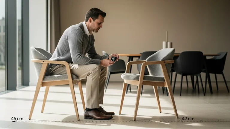 Chaise 45 cm vs 42 cm : comparaison d’assise en showroom, avant un mauvais choix d’achat