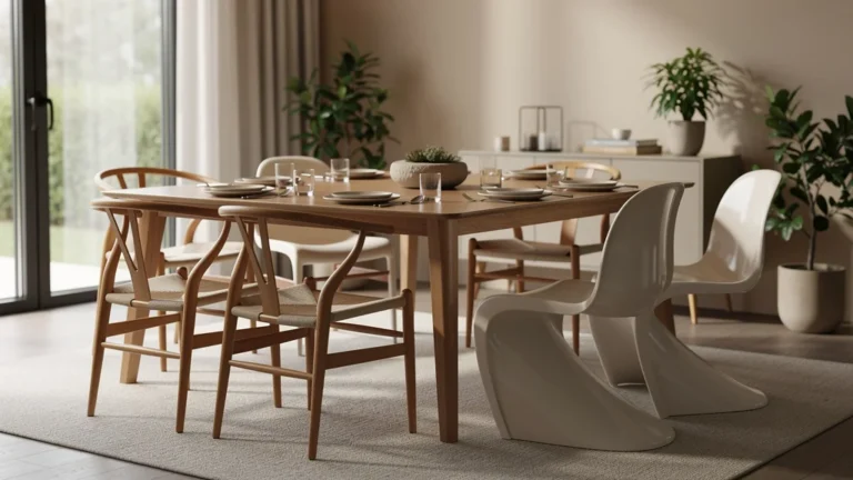 Comparatif en salle à manger des chaises Wishbone Wegner et Panton Vitra, image à la une