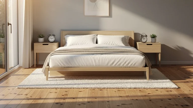 Chambre libérée avec deux chevets étroits remplaçant une commode large, ambiance épurée et lumineuse