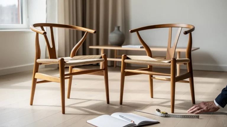 Test d'une chaise Wishbone Carl Hansen face à une copie FDB Møbler