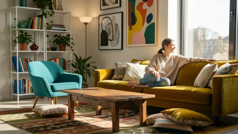 Intérieur moderne avec mobilier dépareillé illustrant l'abandon de l'idée d'assortiment parfait
