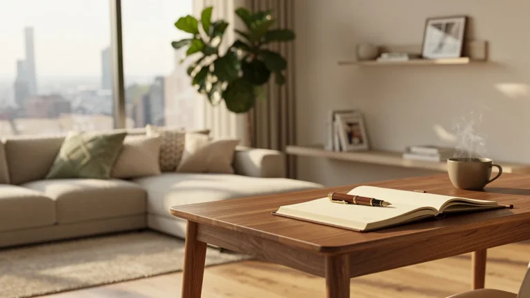 Intérieur moderne lumineux et chaleureux évoquant l’univers de Bradenn et le design d’intérieur