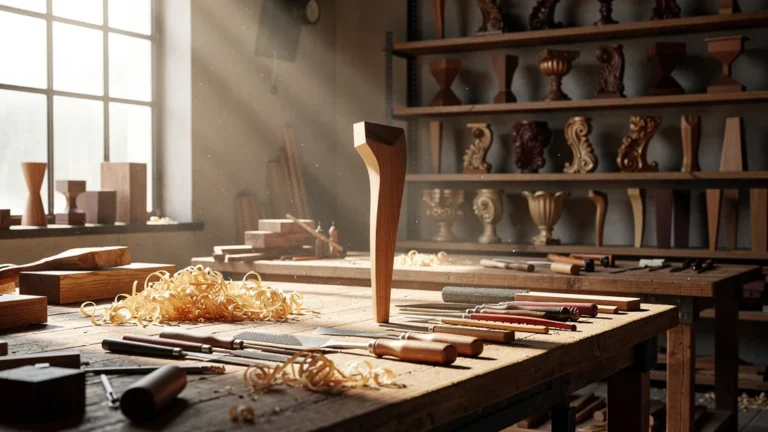 Atelier artisanal de fabrication de pieds en bois pour mobilier design intérieur moderne