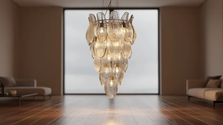 Luminaire en verre design suspendu, éclairage chaleureux et ambiance intérieure moderne élégante