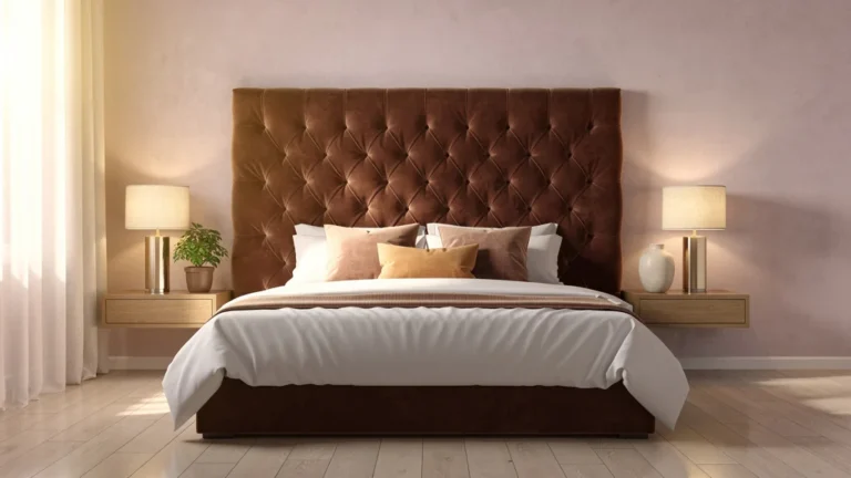 Chambre avec tête de lit capitonnée centrée, ambiance élégante et harmonieuse design intérieur
