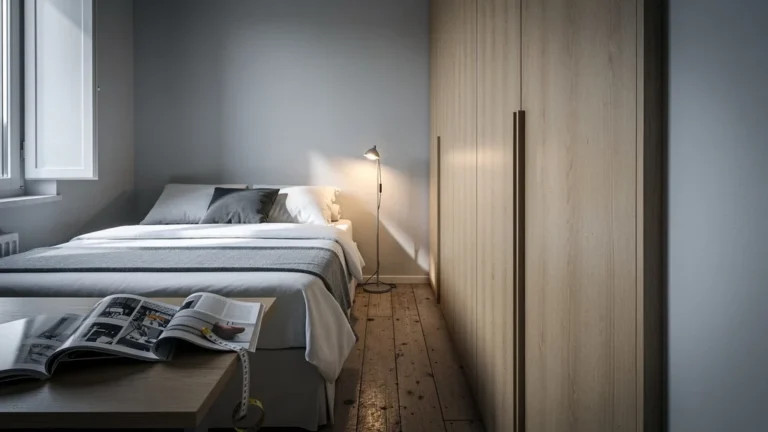 Chambre étroite montrant comment un dressing trop profond a réduit l’espace de 15 cm